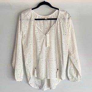Lovestitch Cotton Eyelet Peasant Blouse Off White Ivory Boho Hippie Top